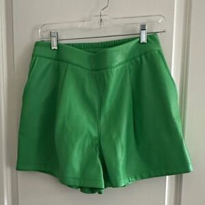 Green Women's leather shorts